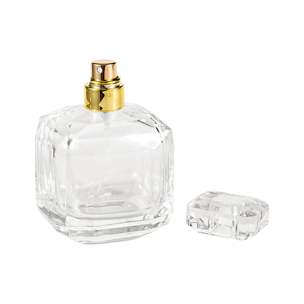GC3898-WJ2005 100ML parfumeflaske i klart glas med Surlyn akrylhætte og skinnende guldhals