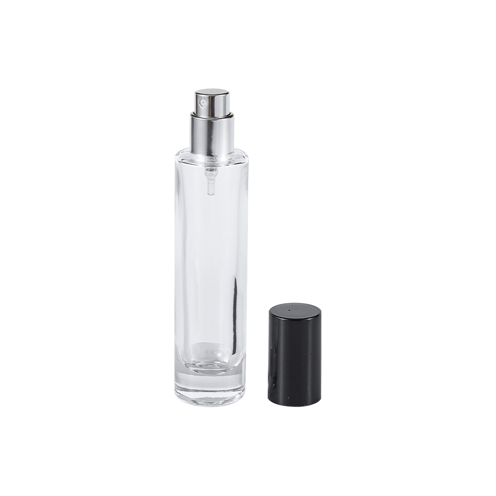 GC4423-WJ2369 30 ml parfumeflaske i klart glas med blank sort PP cylindrisk låg