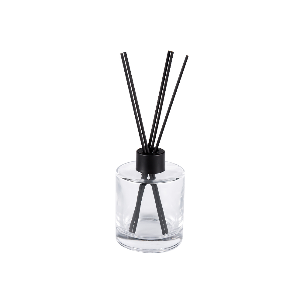 HJ-RX2109 Cylindrisk flintglasdiffuserflaske Plastic Aluminiumshætte Farve Fiberklistermærke