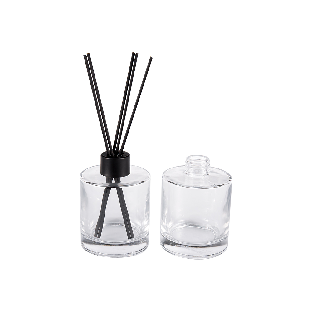 HJ-RX2109 Cylindrisk flintglasdiffuserflaske Plastic Aluminiumshætte Farve Fiberklistermærke