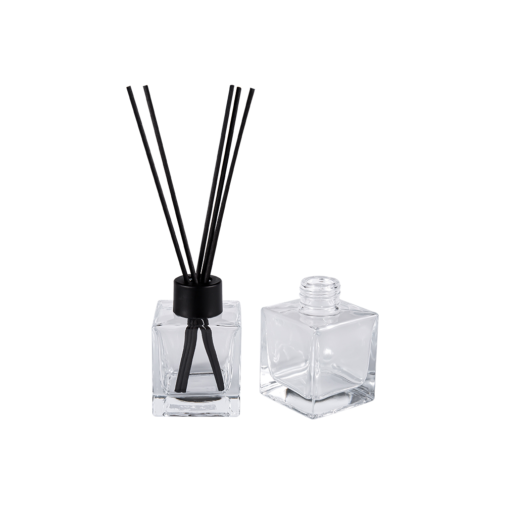 HJ-0309# Firkantet glasaromaterapiflaske 24MM mat sort plastikhætte Aluminiumshætte Fiberklistermærke