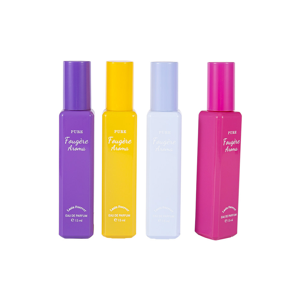 GC4222-WJ2369 15 ml belagt glasparfumeflaske med lille kapacitet med farverig PP plastikhætte