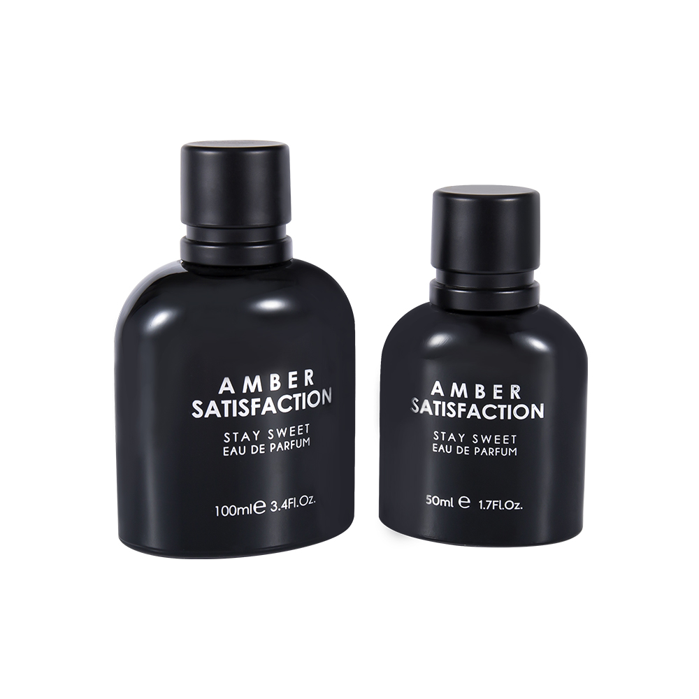 GC3849-WJ176 50 ml farvebelagt lys sort trykt glas parfumeflaske med ABS PP plastikhætte