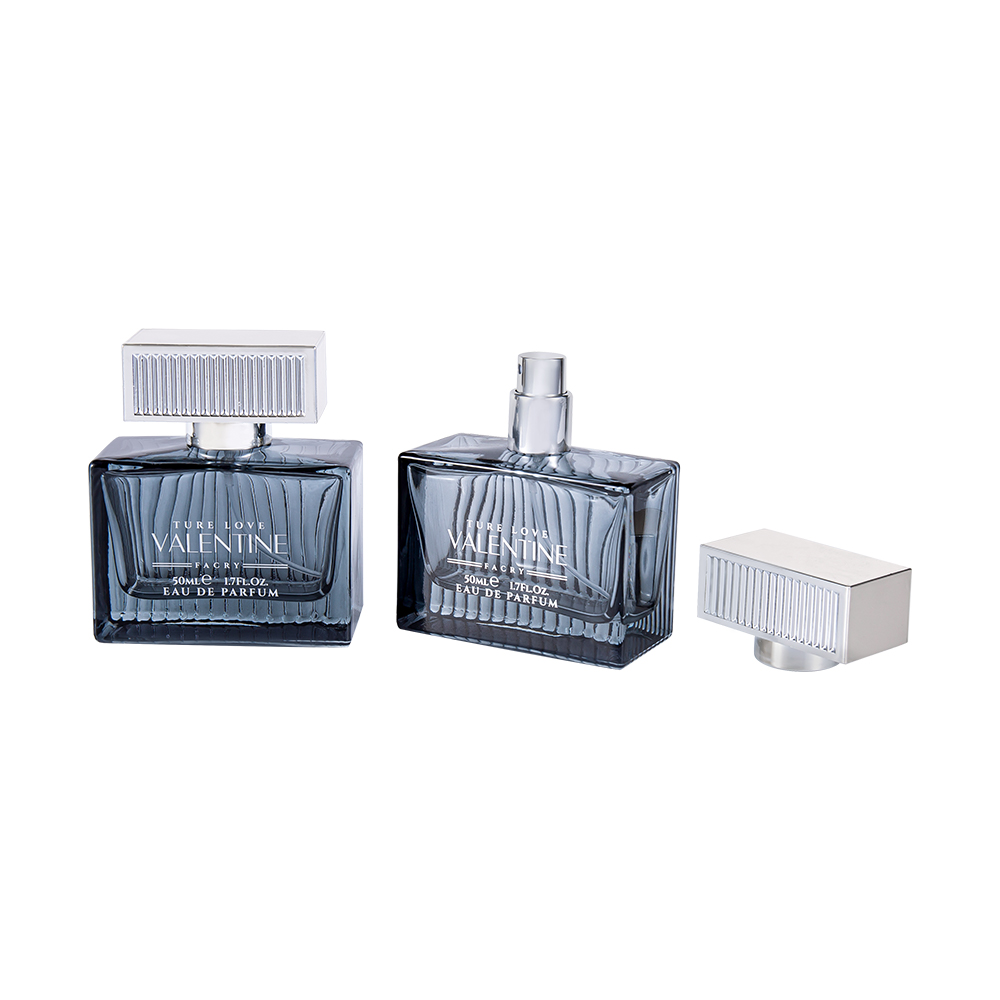 KY1111-WJ2092 50ml lodret stribe glas parfumeflaske med UV ABS plastik dækstribe