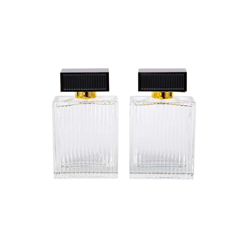 KY1112-WJ2092 100ml lodrette striber glas parfumeflaske med abs plastik dækstriber