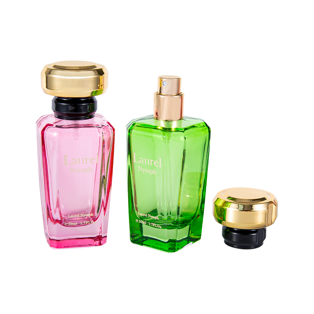 GC4354-WJ2432 50ml UV-belagt Pink Grøn parfumeflaske med skinnende guld plastikhætte
