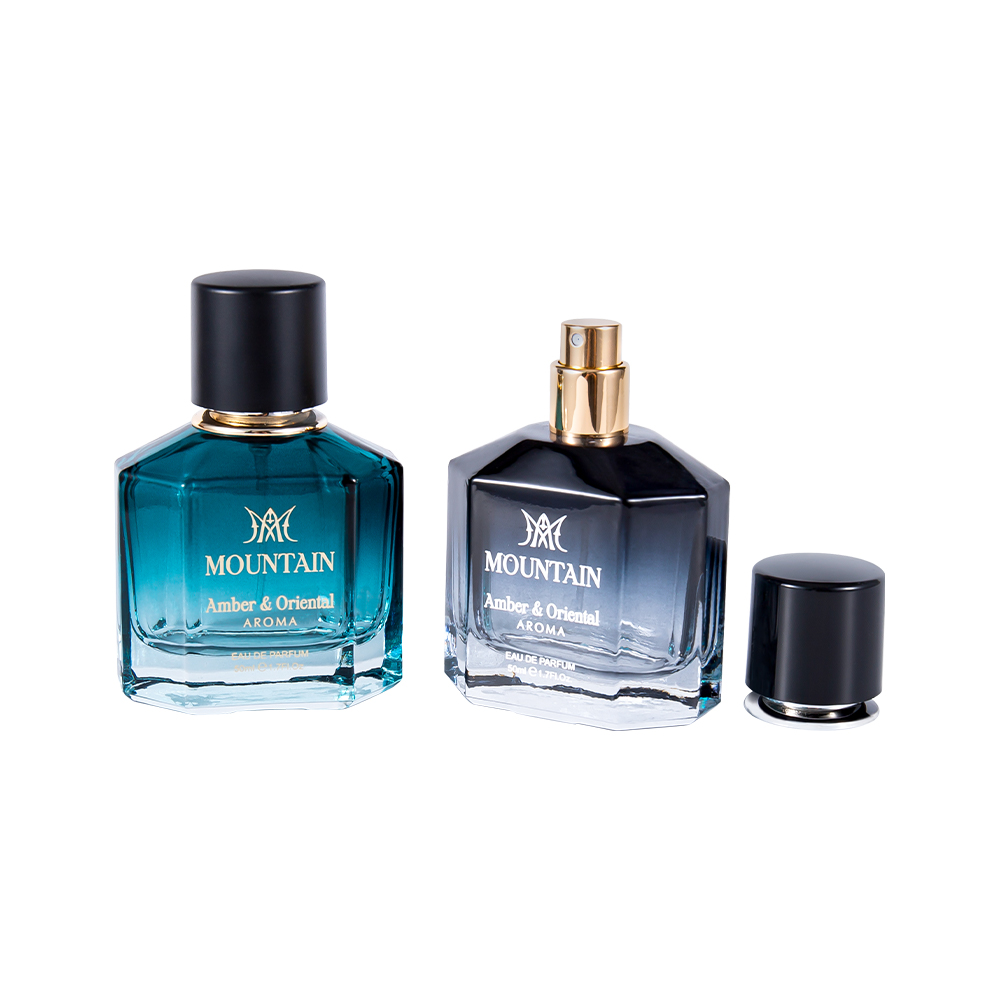 GC4030-WJ2099 50ml glas parfumeflaske med belægningstryk og varmstemplingstape PP Abs UV parfumehætte