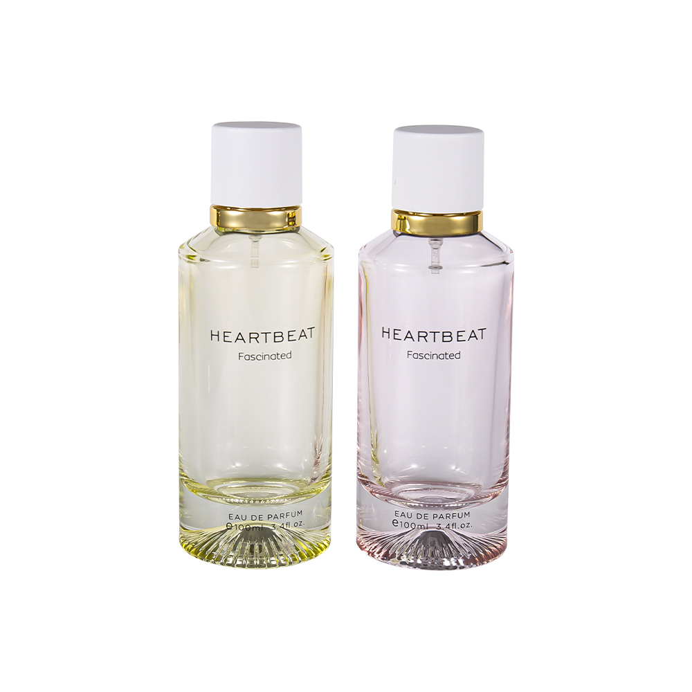 GC4406-WJ2326 100ml mønstret bundparfumeflaske med hvid parfumehætte og stor aluminiumsring